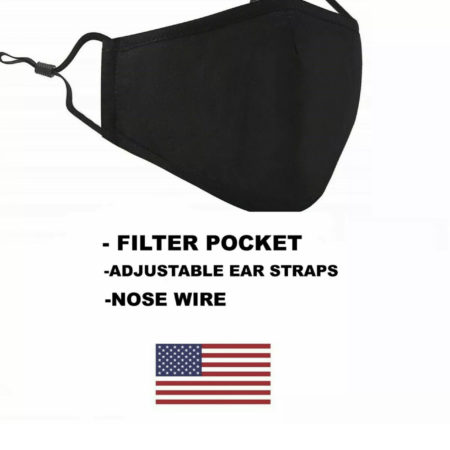10 Cotton Face Mask with Filter Pocket Cloth Unisex Reusable Washable Black