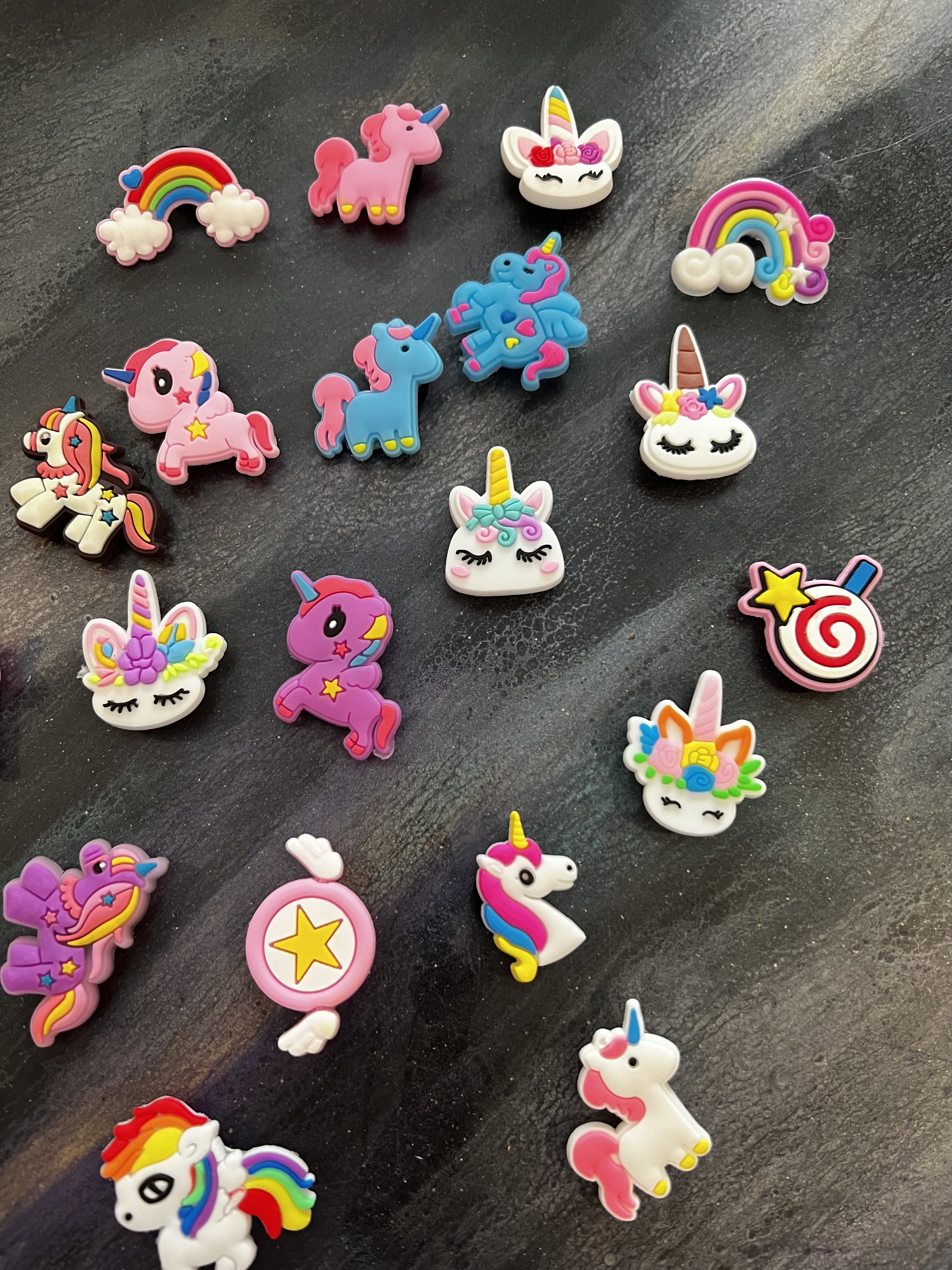 20 Unicorn Shoe Charms Mixed Lot Cute Kids  PVC Rubber $2 Each Selling Whole Lot