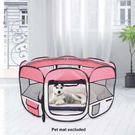 Pink Pet Dog Kennel Fence Puppy Soft Playpen Exercise Pen Folding Crate