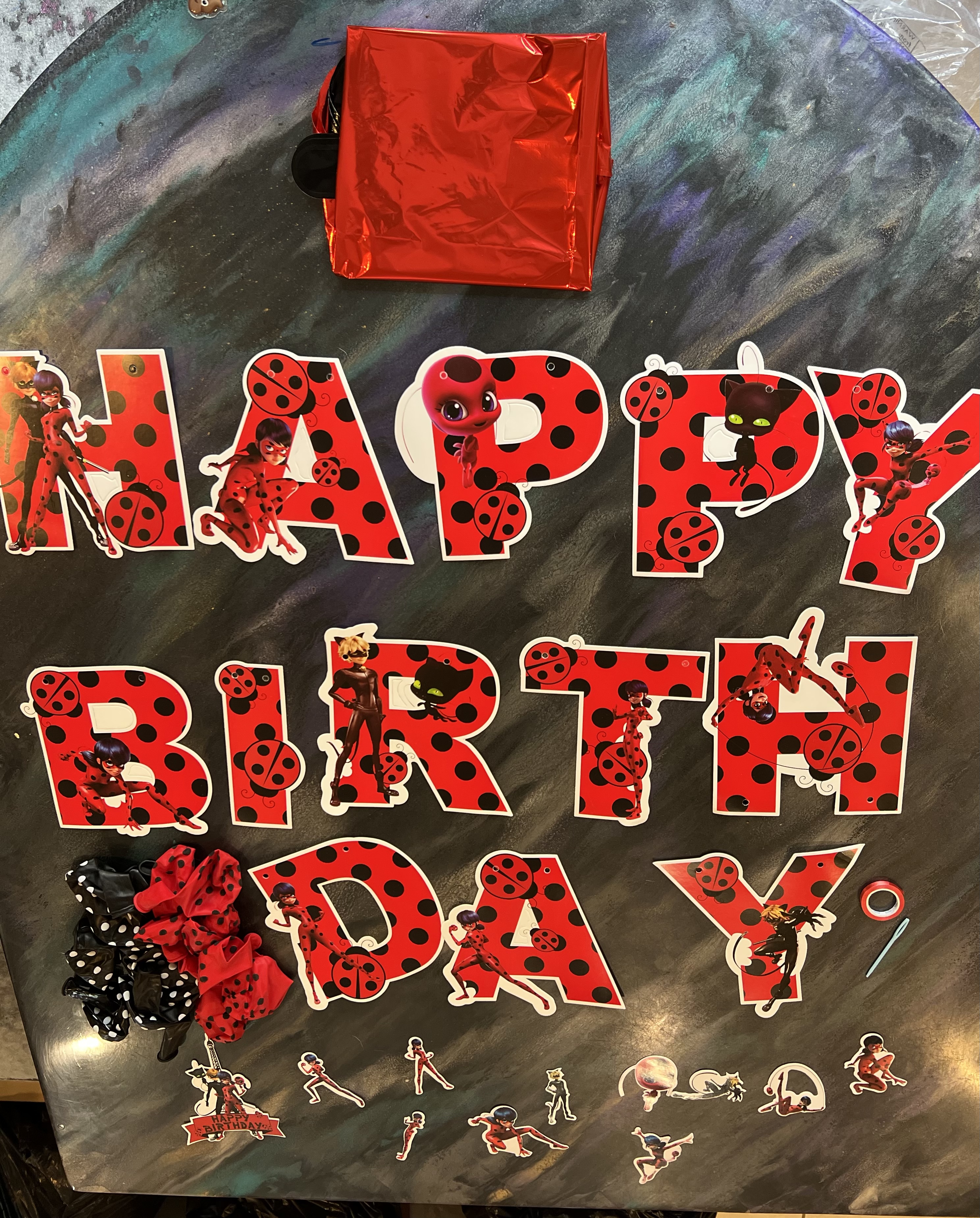 144+ Bonus Set Miraculous Ladybug Birthday Balloons Tablecloth Banner Stickers