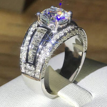 Bridal Wedding Band Ring Inlaid Round Shape Shiny Zircon Size 7-9
