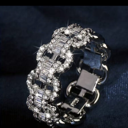Fashion Cubic Zircon Women Chunky  Hollow Out Chain Ring Sz 8-9